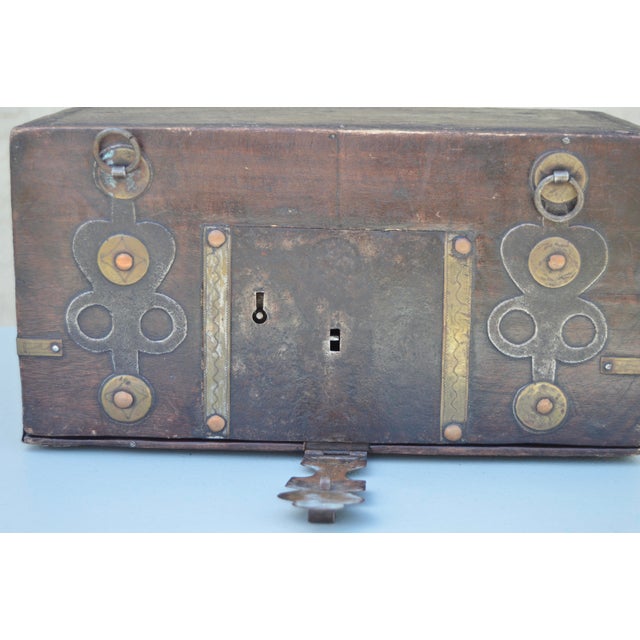 Mid 20th Century Hand-Crafted Brass-Inlaid Asian Wooden Chest Accent For Sale - Image 10 of 10