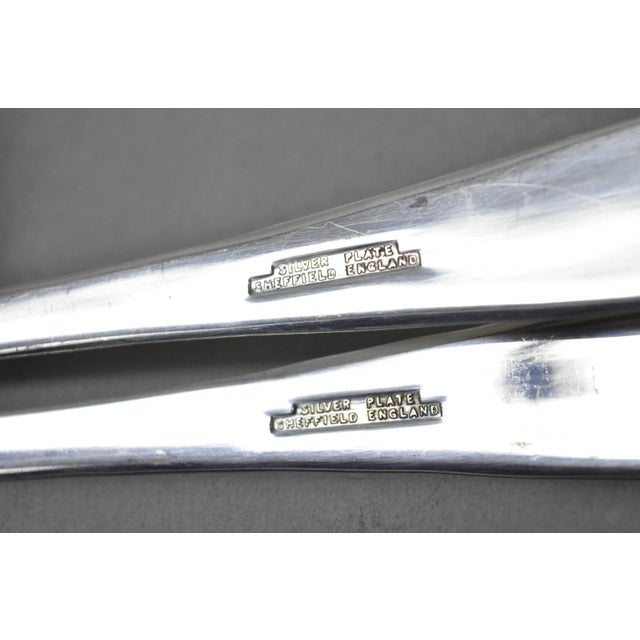 Vintage Sheffield England Modern Silver Plated Salad Serving Set Fork & Spoon For Sale - Image 9 of 10
