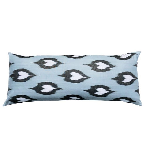Woven Tribal Ikat Down Fill Lumbar Pillow in Gray Black and White For Sale - Image 4 of 8