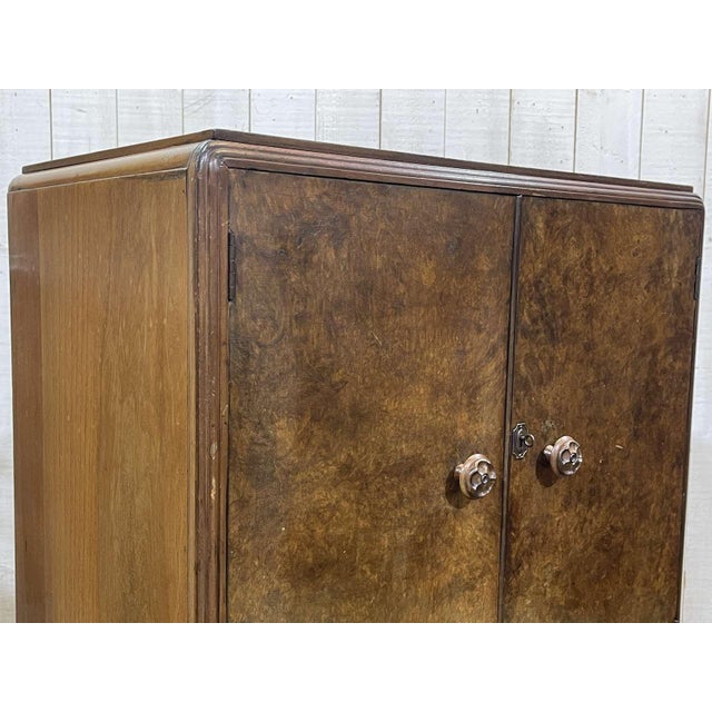 Small Art Deco English Student Wardrobe in Walnut, 1950s For Sale - Image 6 of 18