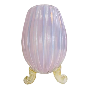 Barovier and Toso Handblown Heavy Murano Pink and Gold Footed Vase.