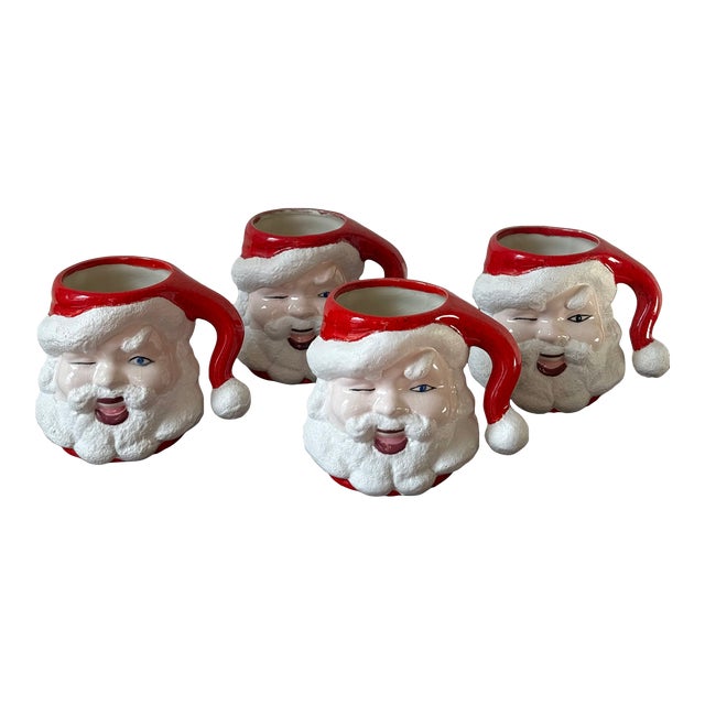 Mid-Century Winking Santa Mugs— Set of 4 For Sale