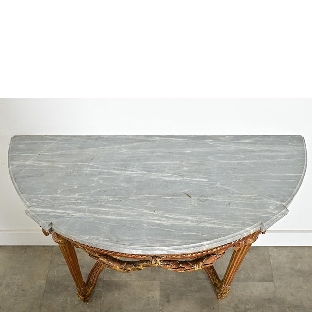 Gray French 18th Century Louis XVI Period Demilune Console For Sale - Image 8 of 14