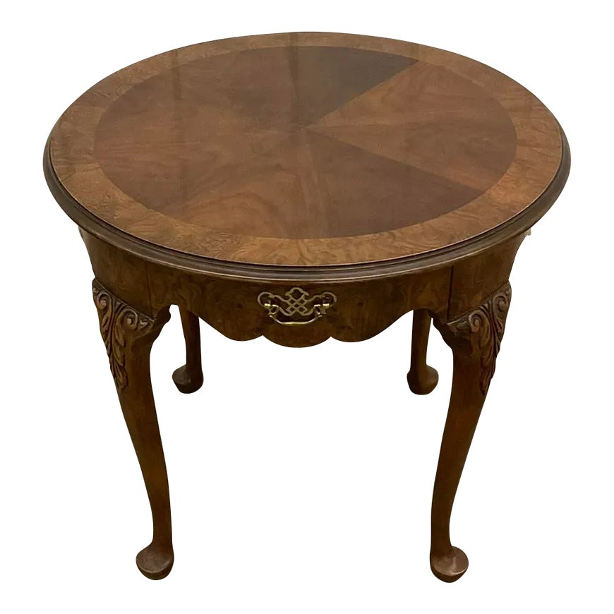 Late 20th Century Baker Queen Anne Style Burl Side End Table Chairish