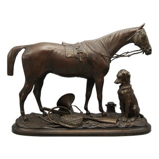 Hunter with Hound and Horn Figurine by Pierre Lenordez For Sale