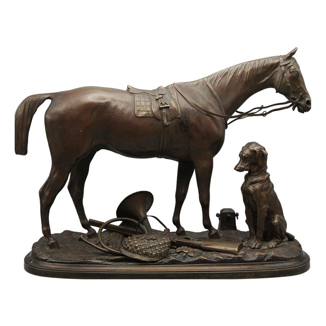 Hunter with Hound and Horn Figurine by Pierre Lenordez For Sale