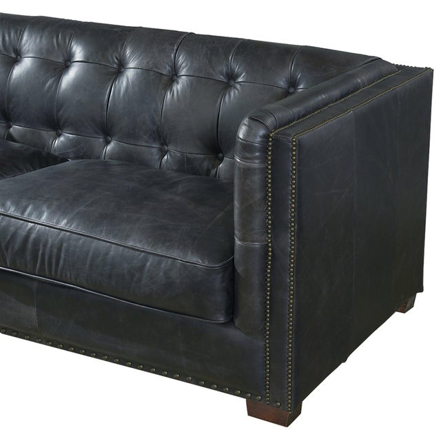Italian Tuxedo Leather Love Seat - Slate For Sale - Image 3 of 7