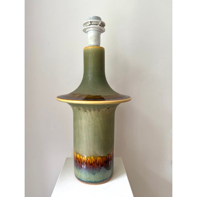Model called "Ufo", large matt, olive green, hare fur glazed stoneware table lamp by Søholm Stentøj denmark, Model nr....