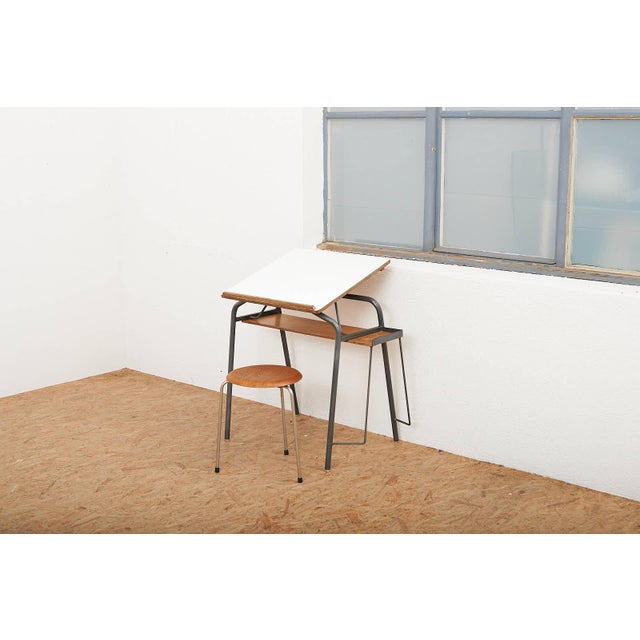 Green Lacquered Steel and Plywood Desk with Resin Tabletop For Sale - Image 13 of 15