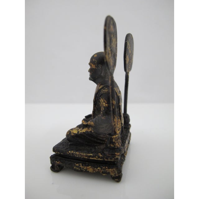 Late 19th Century Thai Antique Gold Leaf Bronze Luang Phor Ngern Buddhist Monk Amulet Figurine For Sale - Image 5 of 8