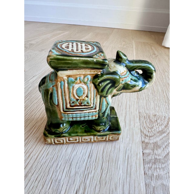 1960s Mid-Century Sancai Glaze Ceramic Elephant Pedestal Trio - Shelf Scale For Sale - Image 4 of 10