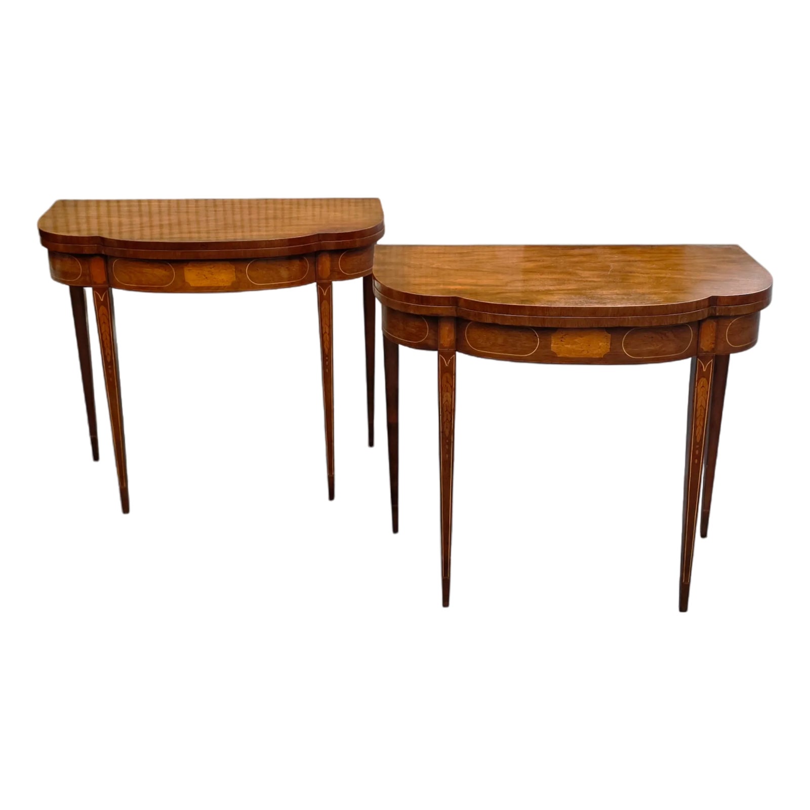 Pair of Vintage Baker Furniture Federal Style Inlaid Mahogany Card ...