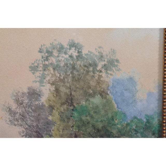 Antique French Signed Watercolor Landscape With Country Path, Gilt Frame, Circa 1900 For Sale - Image 10 of 12