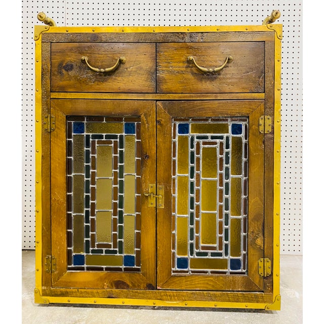 Vintage Rustic Stained Glass Two Door Cabinet by Habersham. For Sale In Philadelphia - Image 6 of 12