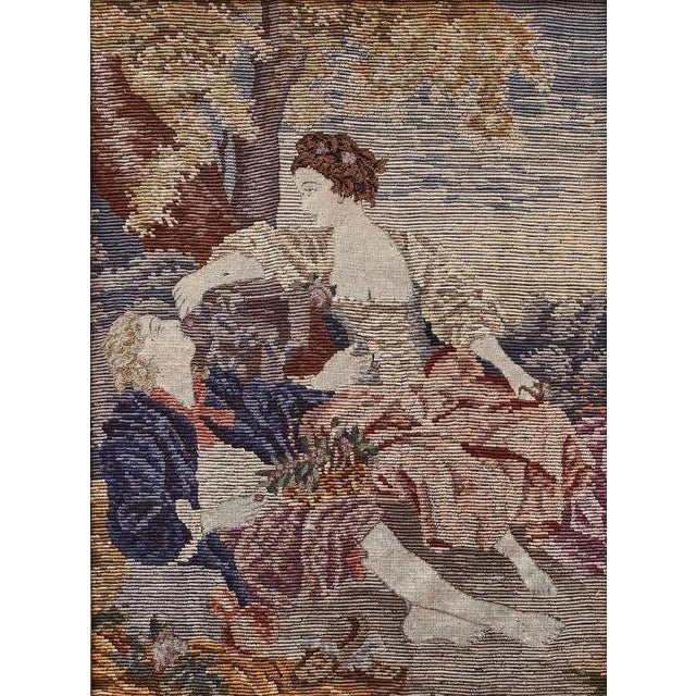 Hand-woven tapestry / tapestry with a figurative romantic scene of a man and a woman in nature. The tapestry is made in a...