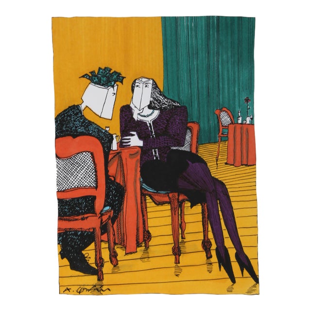 1980s Alfredo Garzon, Dinner Date Watercolor For Sale