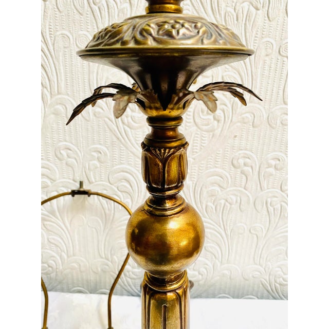 Vintage Mid Century Hollywood Regency Bronzed Palm Tree Lamp For Sale - Image 9 of 13