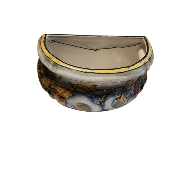 Stunning handpainted vintage SACA Castelli wall hanging jardiniere in excellent condition. Superbly colored, floral motif,...