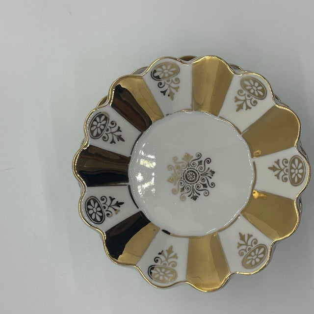 Traditional Vintage Lc Bernadotte Porcelain Floral Dish, 22k Gold, 4" Diameter, Lot of 4 For Sale - Image 3 of 10