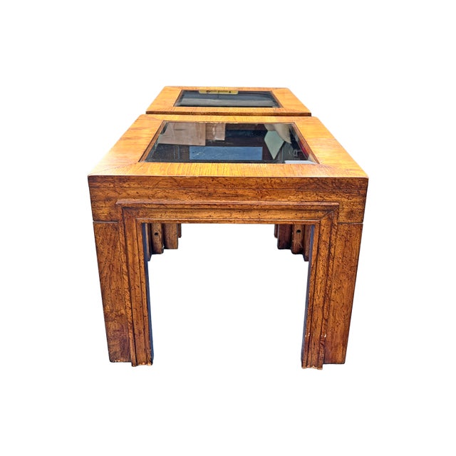 Brown Vintage Pair of Side or Accent End Tables Wood and Glass in Baker Style For Sale - Image 8 of 8