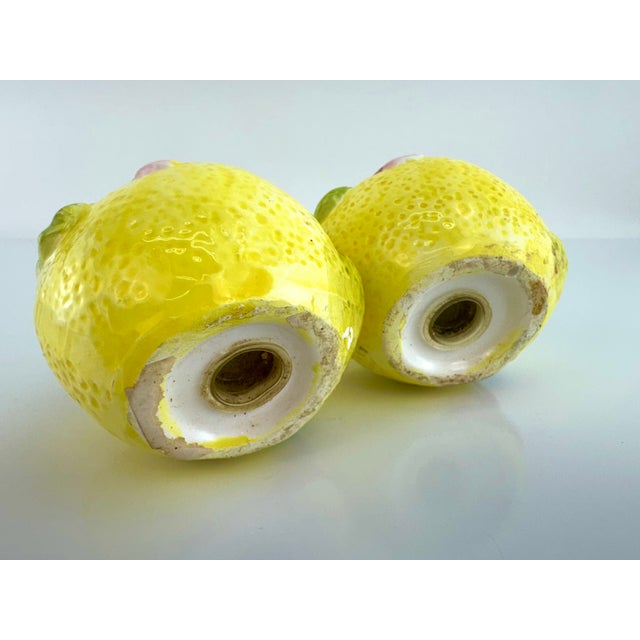 Vintage Majolica Style Lemon Salt & Pepper Shakers – Hand-Painted Ceramic, a Pair For Sale - Image 10 of 10