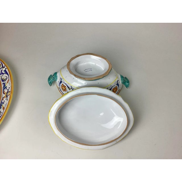 Ceramic Vintage Italian Multi ColoredCeramic Covered Serving Dish With Under Plate Sherman Deruta For Sale - Image 7 of 9