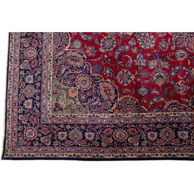 1960s Medallion Antique Persian Kashan Handmade Wool Rug in Red For Sale - Image 4 of 7