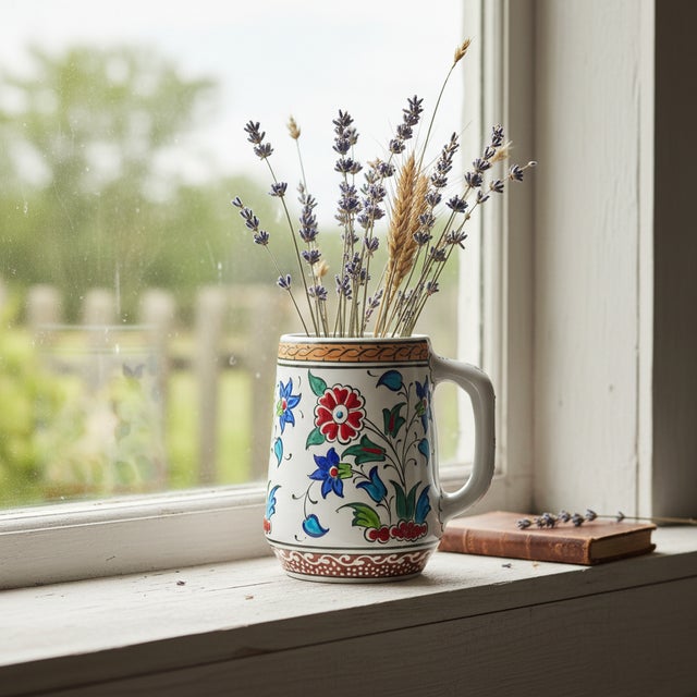 The Floral Tankard: A Splash of Color for Your Desk ️ Add a touch of artisan charm to your workspace with this Handmade...