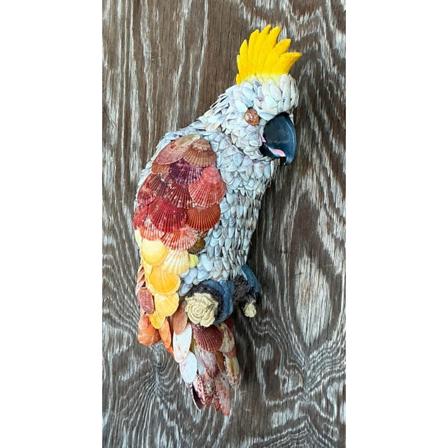 Coastal Vintage Coastal Shell Encrusted Cockatoo For Sale - Image 3 of 6