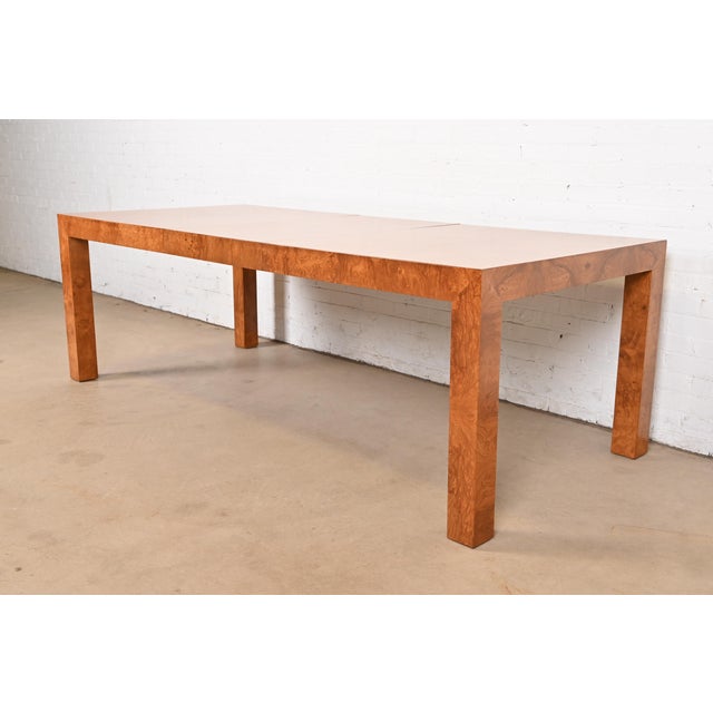 Thayer Coggin Milo Baughman for Thayer Coggin Mid-Century Modern Burl Wood Parsons Extension Dining Table, Newly Refinished For Sale - Image 4 of 12