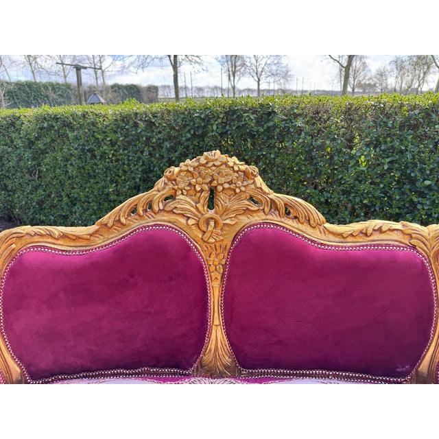 Wood 1960 French Louis XVI Burgundy Beech Velvet Sofa Set 3 PCS For Sale - Image 7 of 18