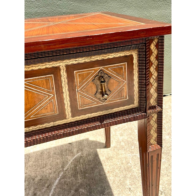 Sienna Vintage Alphonse Marina Carved Wood Console Table With Bone Inlay For Sale - Image 8 of 14