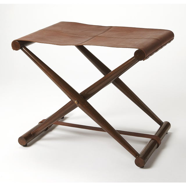 Spritely Home Accent Furniture Sutton 23.5 in. W Rectangular Leather and Wood Folding Accent Stool, Brown For Sale - Image 4 of 8