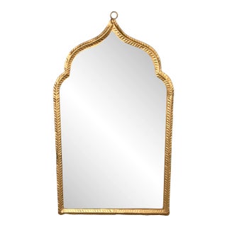 Moroccan Gold Tone Cathedral Shape Pressed Metal Frame Mirror For Sale
