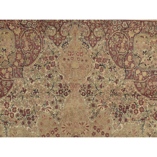 Ivory Antique Lavar Kerman Persian Oriental Jewel Blue, Gold & Navy Rug For Sale - Image 8 of 12