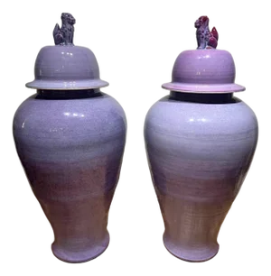 1980s Purple Pottery Temple Jars- A Pair 49” Tall