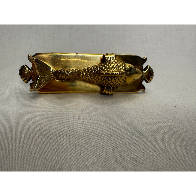 Vintage Hollywood Regency Solid Brass Koi Fish Hardware Cabinetry Knobs Hardware/Pulls, Set of 3 For Sale In Houston - Image 6 of 12