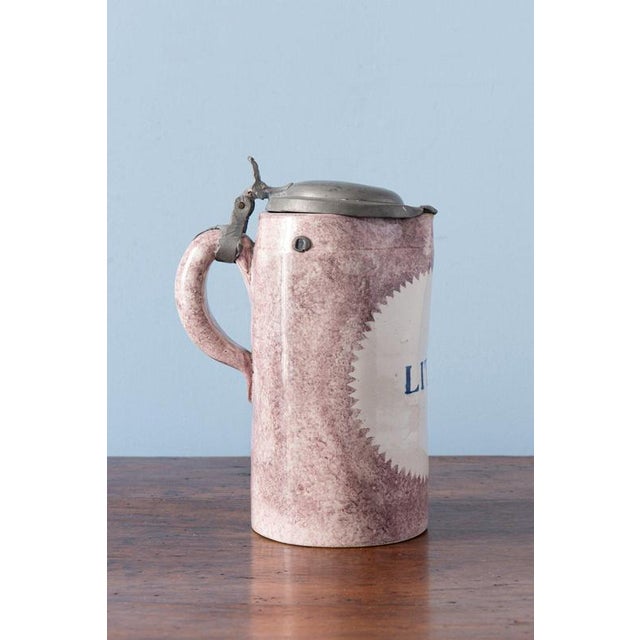 Spongeware Manganese Pewter-Mounted Beer Stein from Brussels Faience, 1800s For Sale - Image 5 of 10