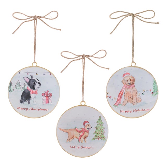 Dog Disc Ornament Set of 12 For Sale