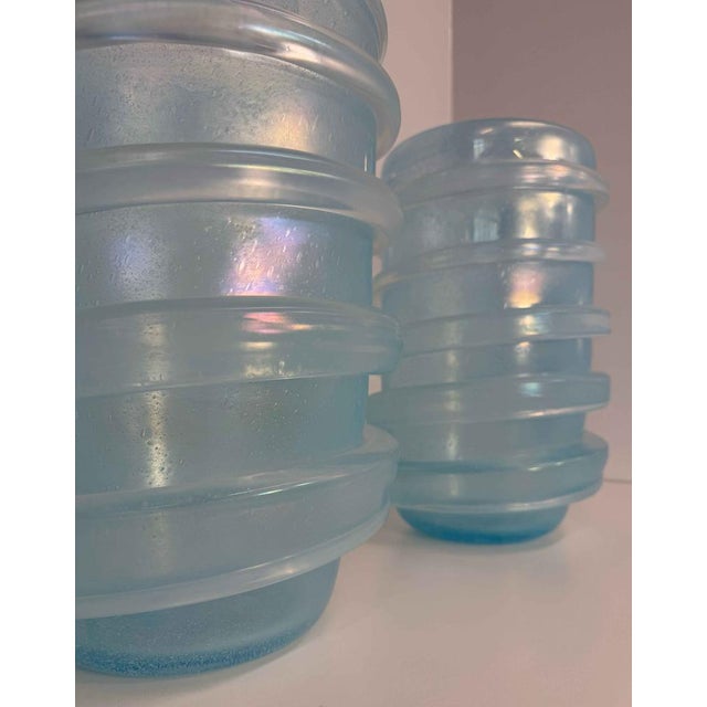 Italian Sculptural Aquamarine Blue Murano Glass Vases by Cenedese, 2000s, Set of 2 For Sale - Image 6 of 10