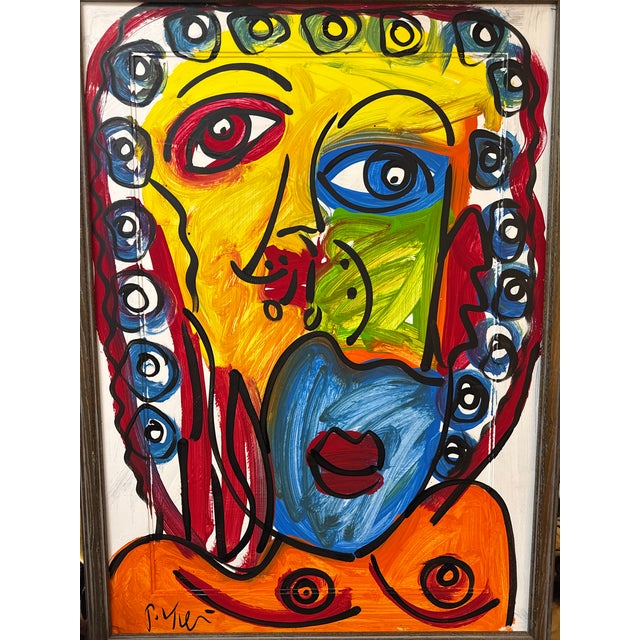 1970s 1970s Peter Keil Large Colorful Portrait Painting For Sale - Image 5 of 7
