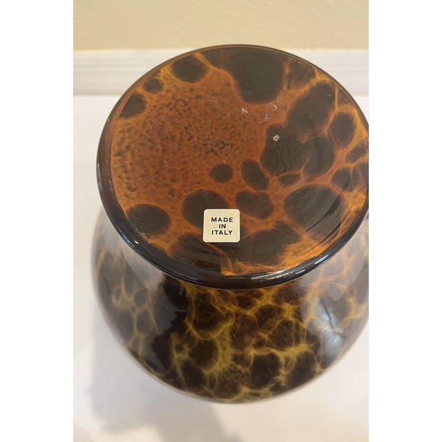Mid-Century Modern Vintage Maestri Vetrai Empoli Italian Tortoise Shell Art Glass Vase For Sale - Image 3 of 5