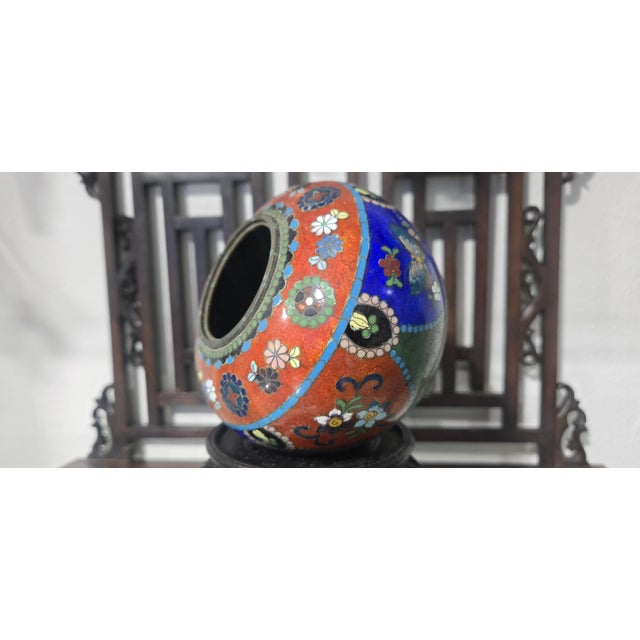 Japanese Antique Meiji Cloisonné Enamel Incense Jar – Butterfly Floral Design For Sale - Image 3 of 8