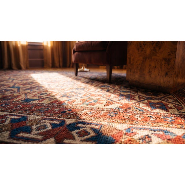 1880s Beige Geometric Tribal Antique Caucasian Kazak Carpet 3'10" X 8' Handknotted Wool Rug For Sale - Image 9 of 9