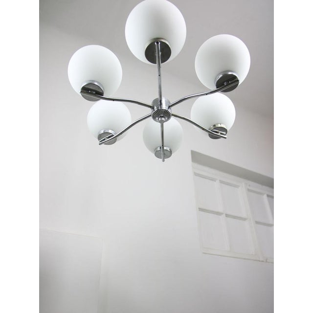 Vintage Italian Chrome and Opaline Chandelier, 1970s For Sale - Image 10 of 15