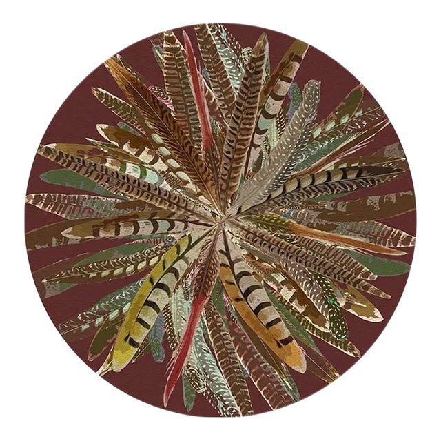 Nicolette Mayer Pheasant Feathers Porto 16" Round Pebble Placemats, Set of 4 For Sale