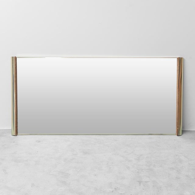 Larhge Rectangular Mirror with Brass and Suede Frame, 1970s For Sale - Image 3 of 11