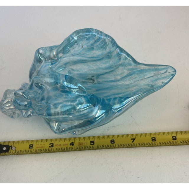 Vintage Hand-Blown Italian Glass Conch Shell Sculpture – Blue Swirl Aventurine Art For Sale - Image 9 of 16