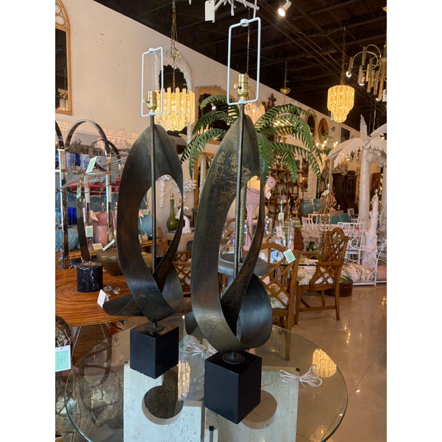 Pair Harry Balmer & Harold Weiss for Laurel Ribbon Brutalist Table Lamps For Sale In West Palm - Image 6 of 12