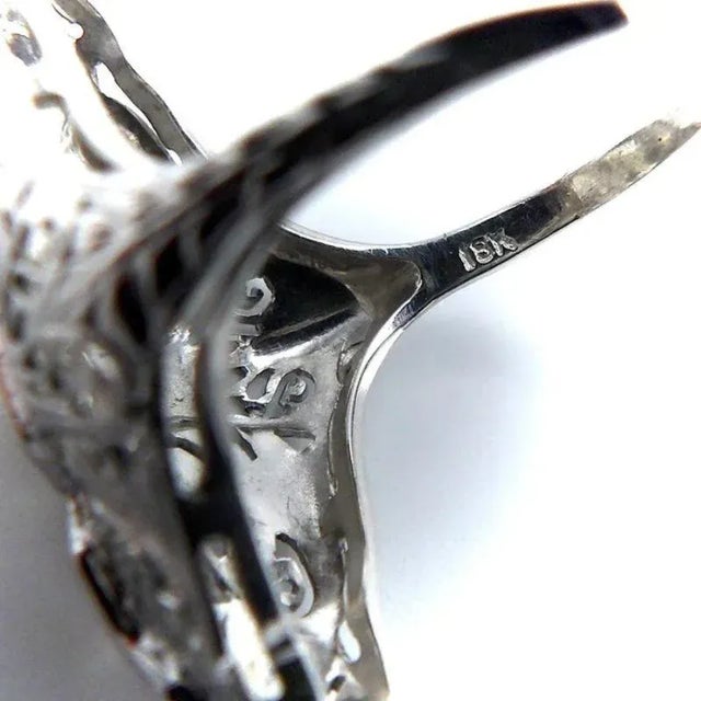 Art Deco 18K White Gold Diamond and Sapphire Ring Size 7.75 For Sale In Los Angeles - Image 6 of 7